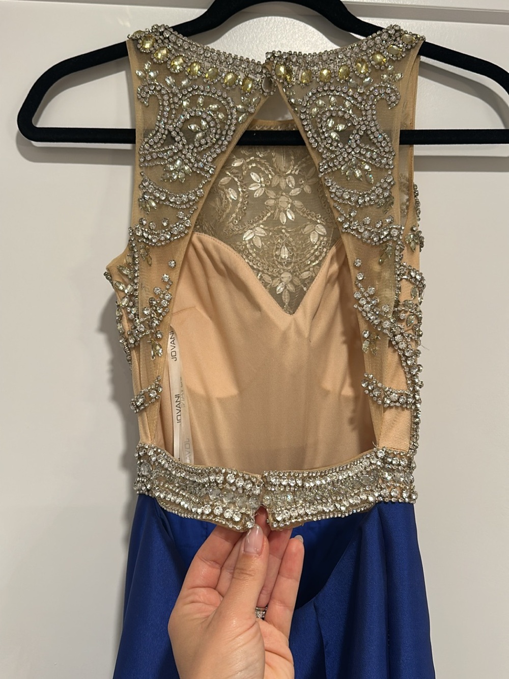 Embellished Jewel Bodice Evening Dress - Nude & Royal Blue - Picture 4 of 5